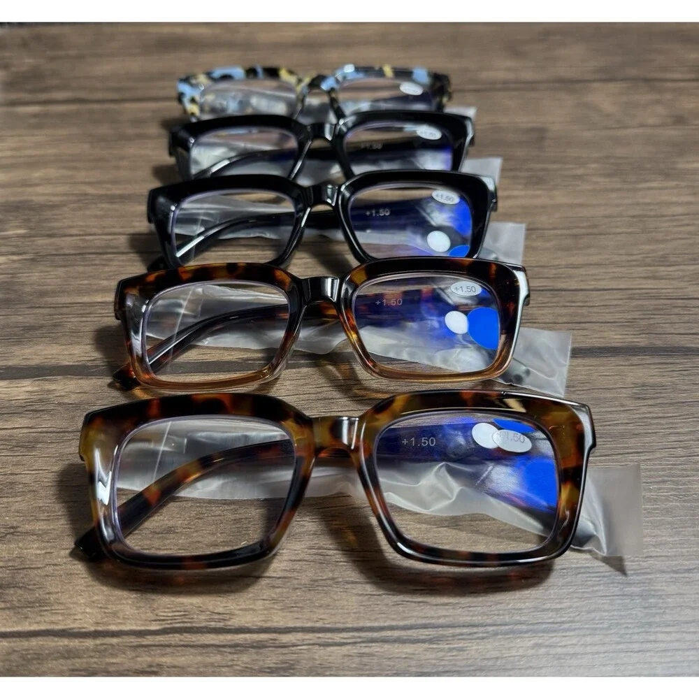+1.50 Reading Glasses Women Stylish Blue Light Blocking Computer 5-Pack